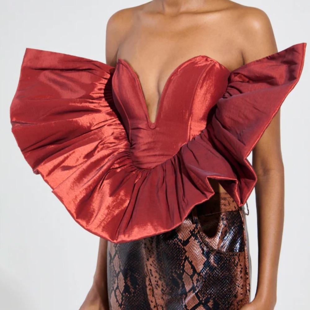 Statement corset bow ruffle Top - with a tie lace back l Size small